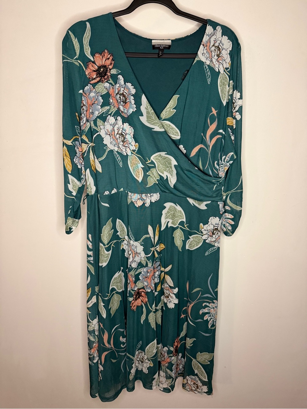 Green Floral Dress Half Sleeve Allison Brittney Plus 2X